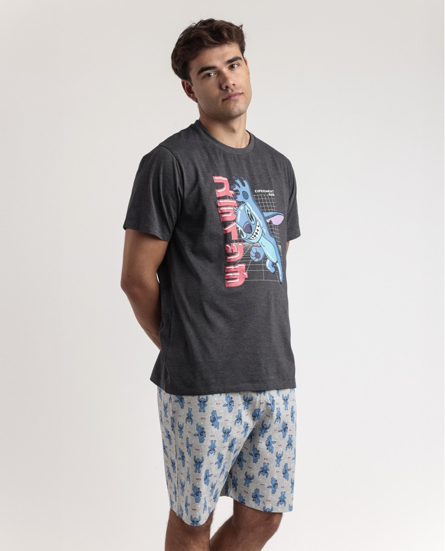 DISNEY Pijama Manga Corta Stitch Anime para Hombre GRIS JASPE DISNEY Pijama Manga Corta Stitch Anime para Hombre GRIS JASPE