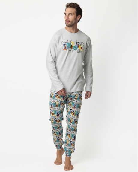 DISNEY Pijama Manga Larga Original Mickey para Hombre GRIS JASPE