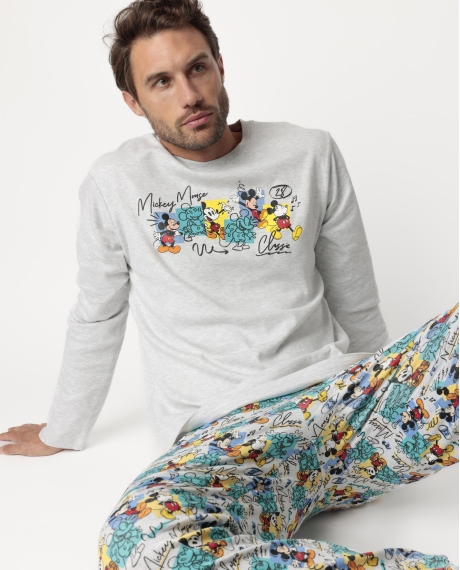 DISNEY Pijama Manga Larga Original Mickey para Hombre GRIS JASPE 2