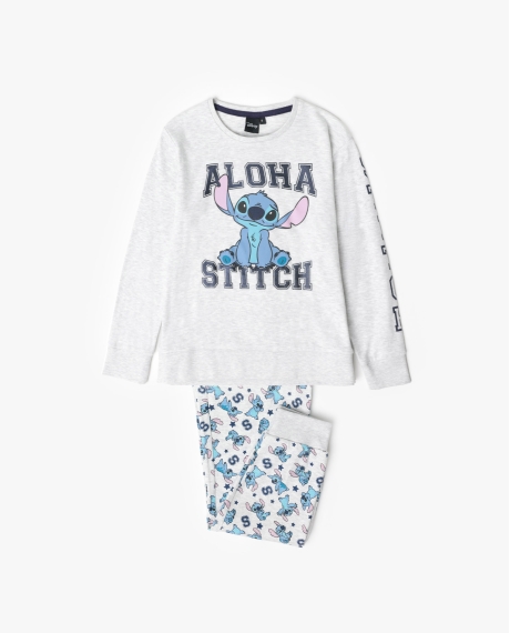 DISNEY Pijama Manga Larga Aloha Stitch para Niña GRIS JASPE