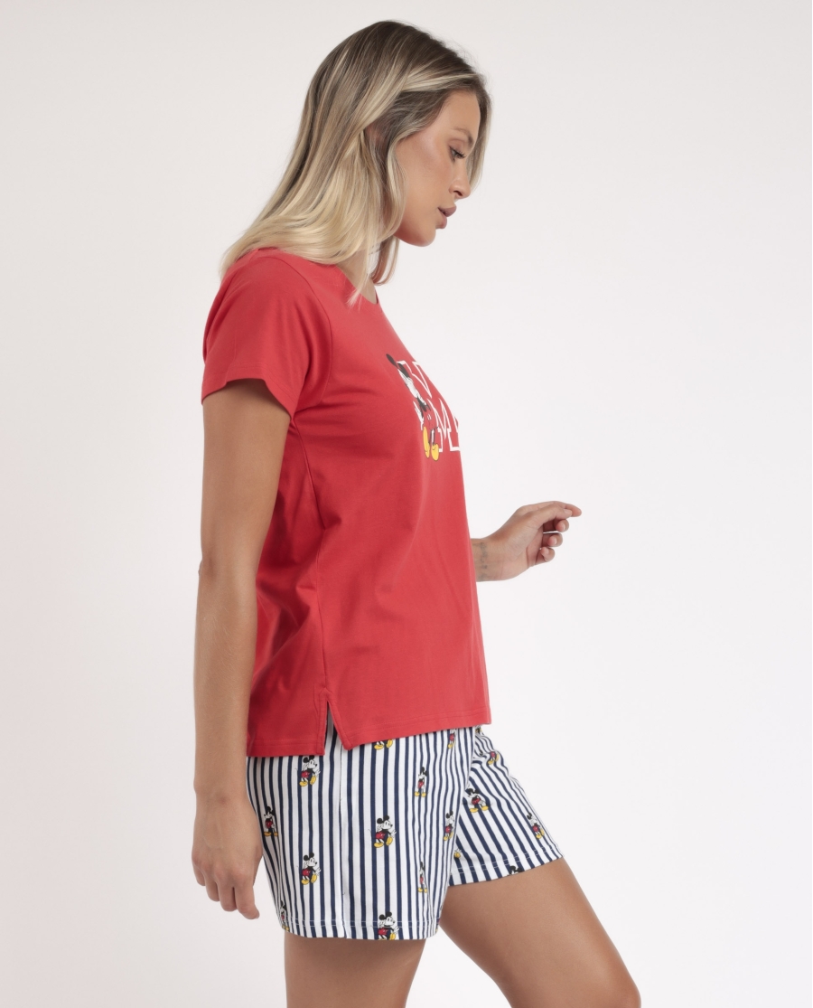 DISNEY Pijama Manga Corta Mickey Ny Summer para Mujer ROJO
