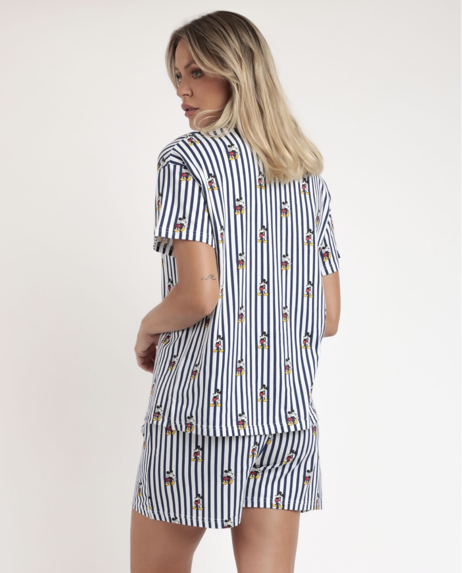 DISNEY Pijama Abierto Manga Corta Mickey Ny Summer para Mujer AZUL DISNEY Pijama Abierto Manga Corta Mickey Ny Summer para Mujer AZUL