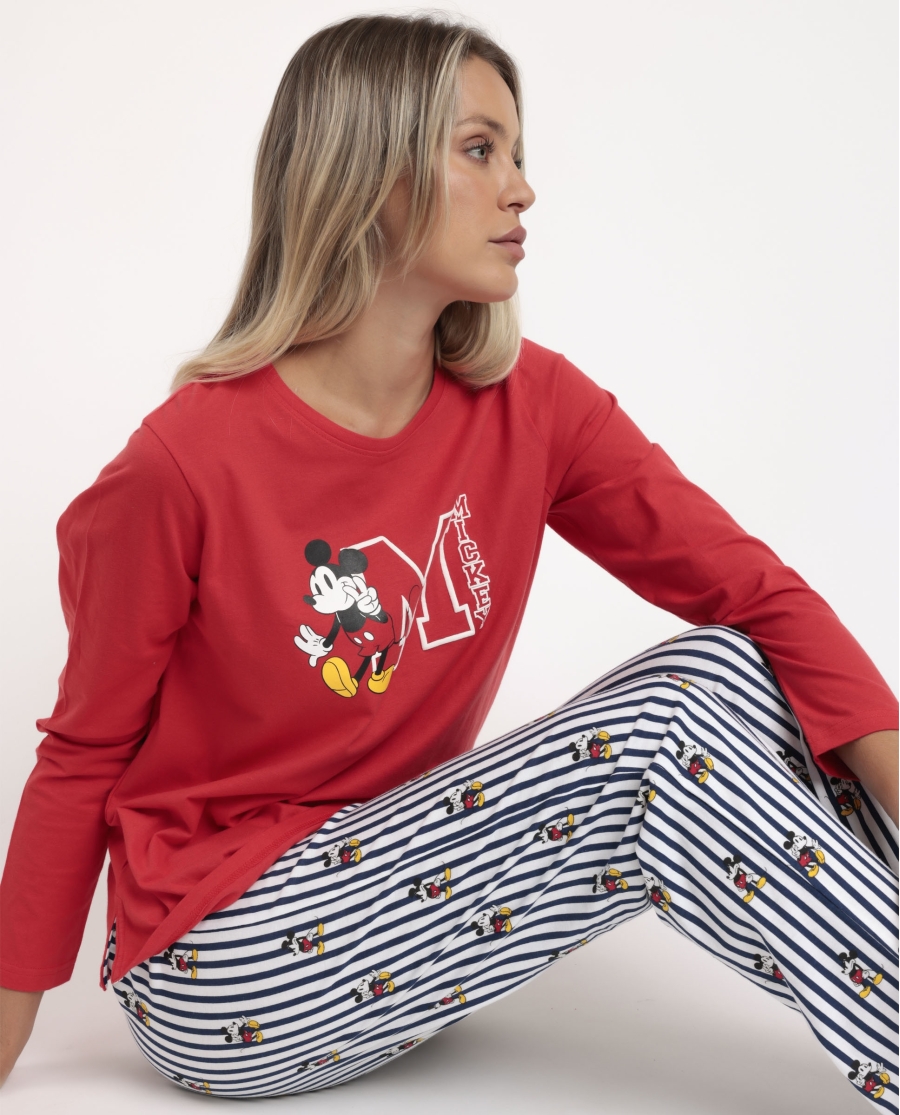 DISNEY Pijama Manga Larga Mickey Ny Summer para Mujer ROJO