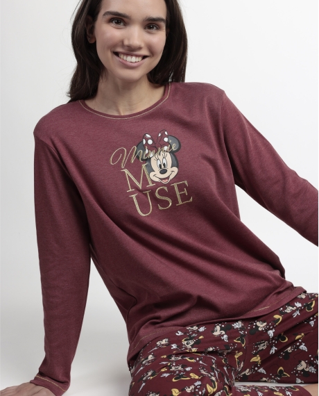 DISNEY Pijama Manga Larga Minnie Mouse para Mujer BURDEOS 2