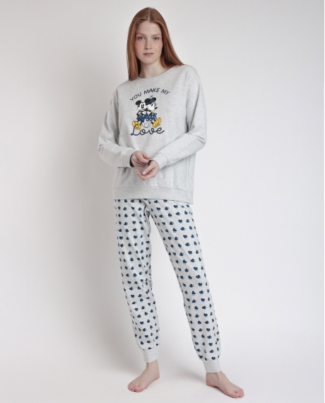 DISNEY Pijama Manga Larga Felpa You Make Me Love para Mujer GRIS JASPE
