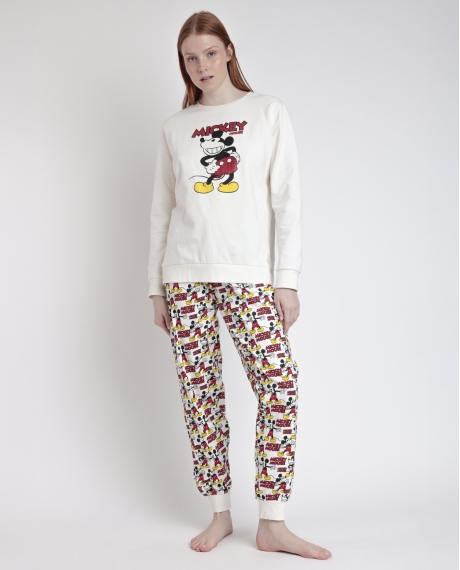 DISNEY Pijama Manga Larga Felpa Best Mickey para Mujer CRUDO