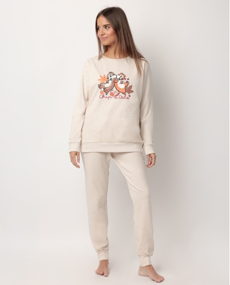 DISNEY Pijama Manga Larga Felpa Chip N´Dale para Mujer BEIGE