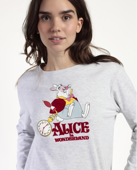 DISNEY Pijama Manga Larga Alice in Wonderland para Mujer GRIS JASPE 2