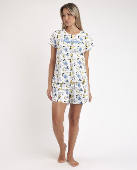 PEANUTS Pijama Manga Corta Party Friends para Mujer BLANCO
