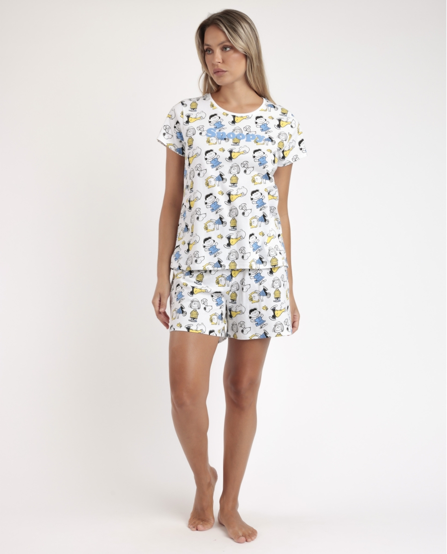 PEANUTS Pijama Manga Corta Party Friends para Mujer BLANCO PEANUTS Pijama Manga Corta Party Friends para Mujer BLANCO