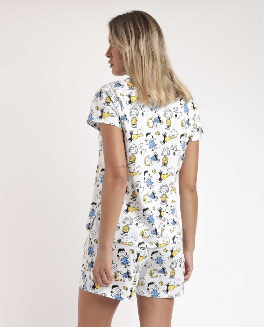 PEANUTS Pijama Manga Corta Party Friends para Mujer BLANCO PEANUTS Pijama Manga Corta Party Friends para Mujer BLANCO