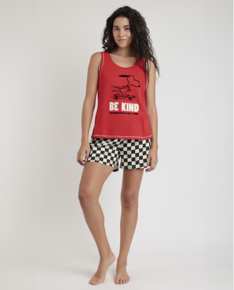 PEANUTS Pijama Sin Mangas Skate Is Not A Crime para Mujer ROJO