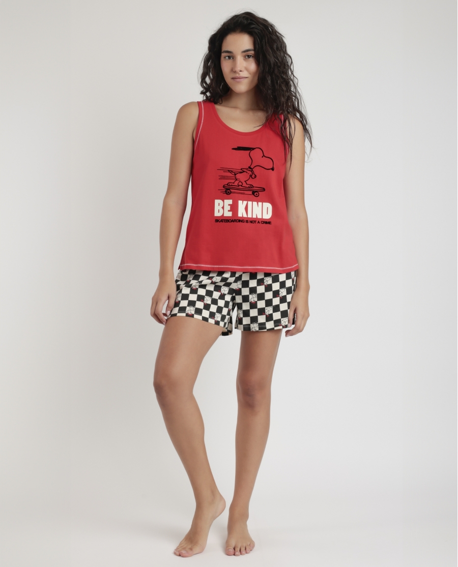 PEANUTS Pijama Sin Mangas Skate Is Not A Crime para Mujer ROJO