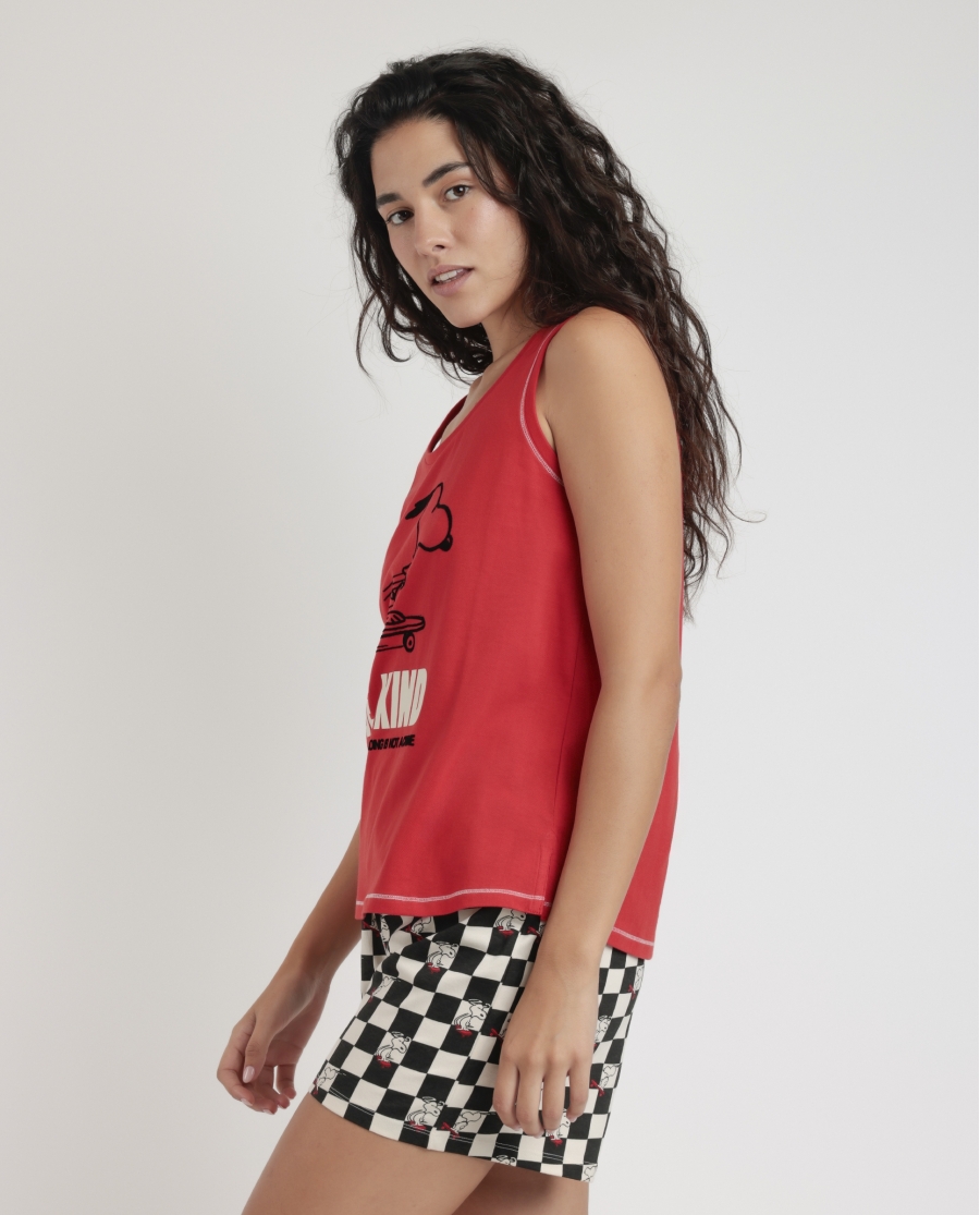 PEANUTS Pijama Sin Mangas Skate Is Not A Crime para Mujer ROJO