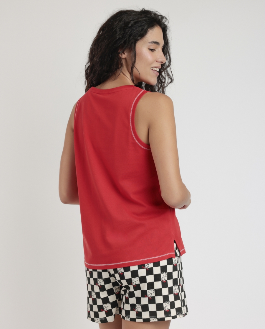 PEANUTS Pijama Sin Mangas Skate Is Not A Crime para Mujer ROJO