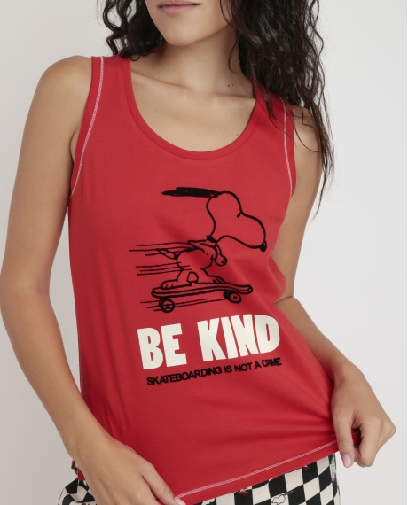 PEANUTS Pijama Sin Mangas Skate Is Not A Crime para Mujer ROJO 2