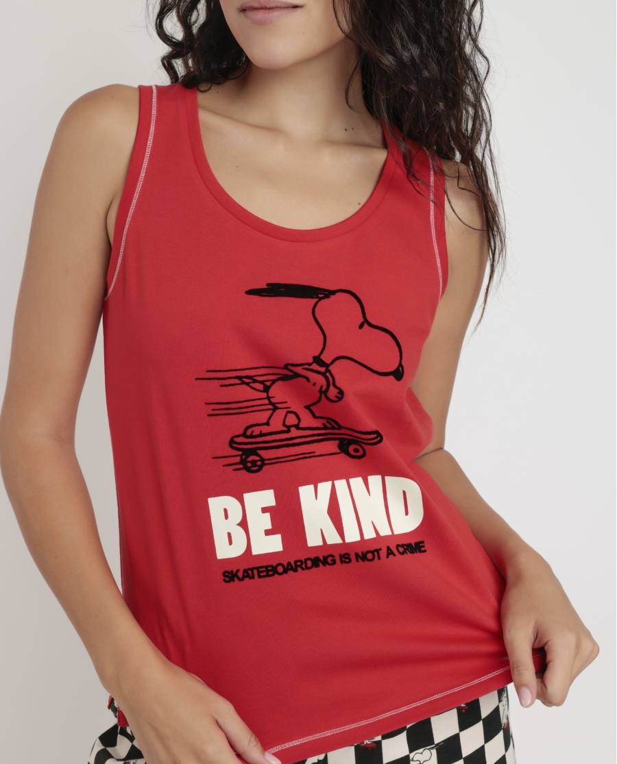 PEANUTS Pijama Sin Mangas Skate Is Not A Crime para Mujer ROJO