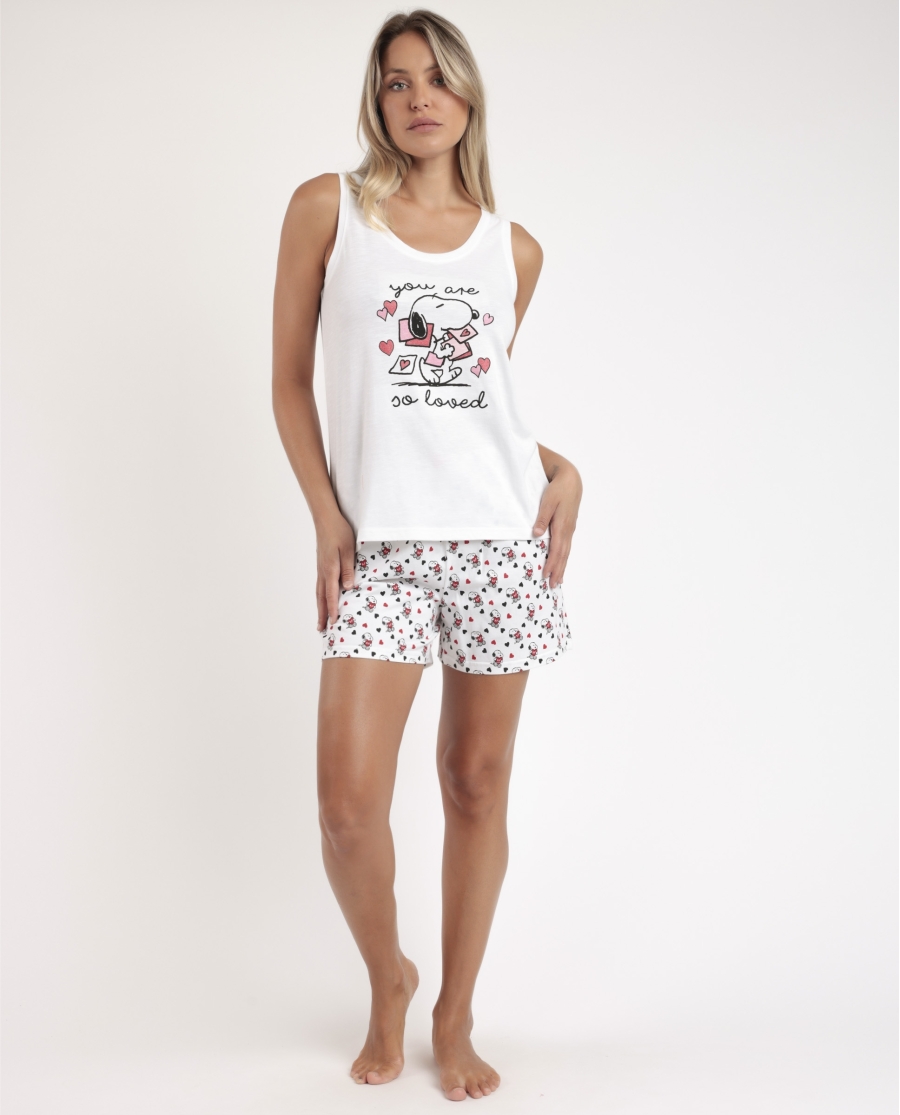 PEANUTS Pijama Sin Mangas In My Heart para Mujer BLANCO PEANUTS Pijama Sin Mangas In My Heart para Mujer BLANCO