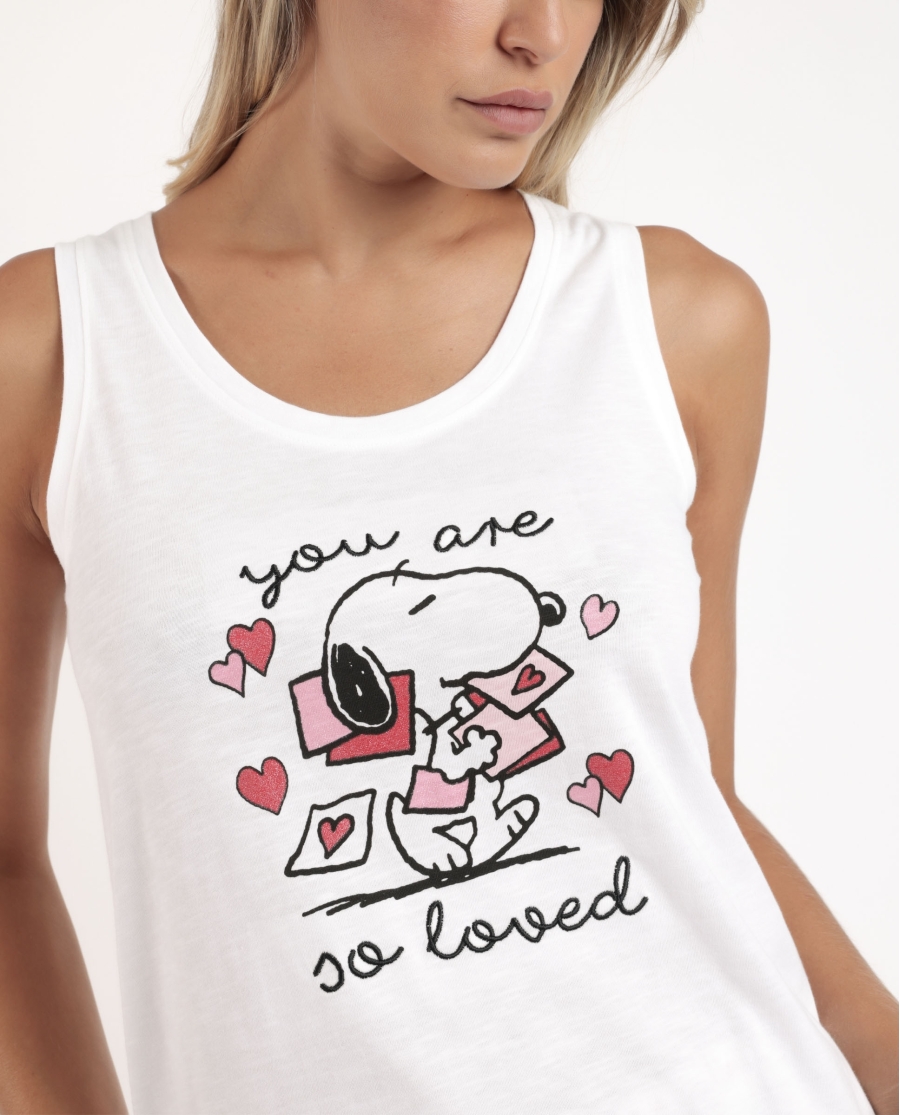 PEANUTS Pijama Sin Mangas In My Heart para Mujer BLANCO PEANUTS Pijama Sin Mangas In My Heart para Mujer BLANCO