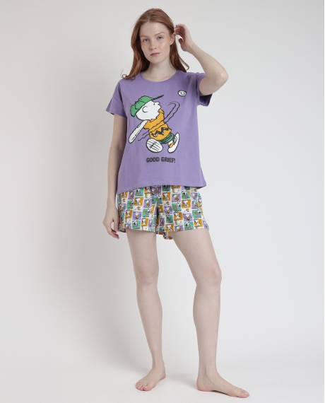 PEANUTS Pijama Manga Corta Good Grief para Mujer VIOLETA