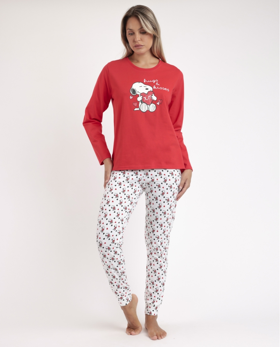 PEANUTS Pijama Manga Larga In My Heart para Mujer ROJO