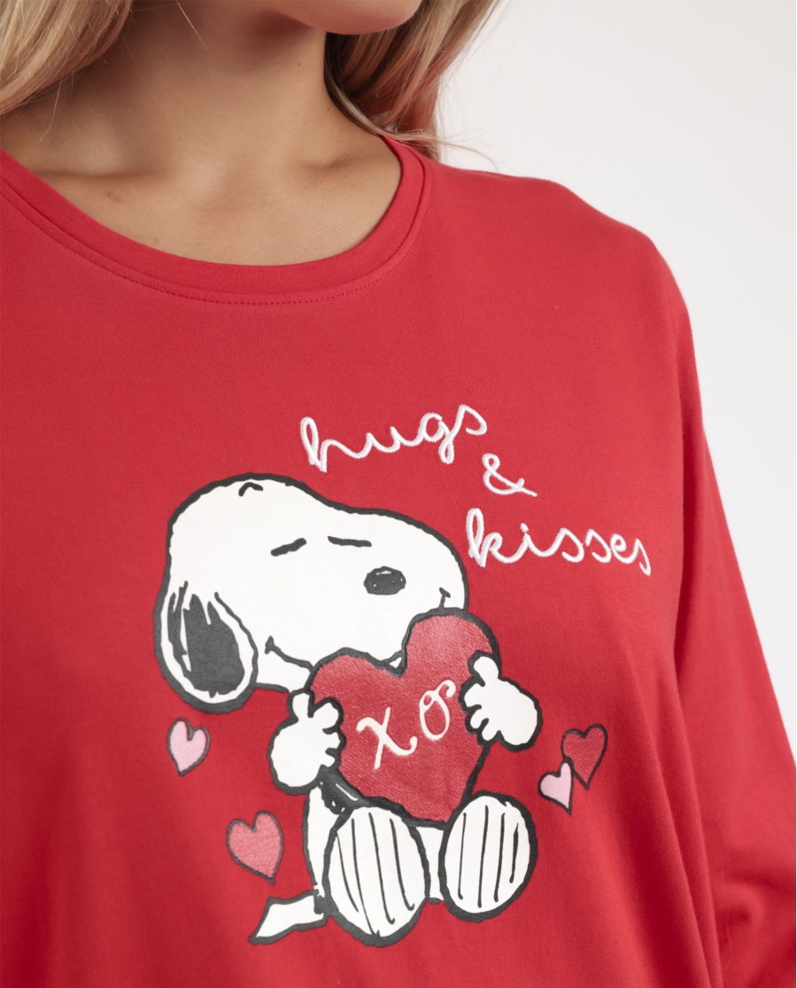 PEANUTS Pijama Manga Larga In My Heart para Mujer ROJO