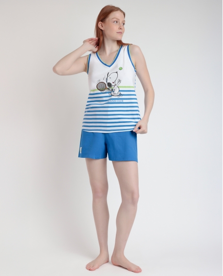 PEANUTS Pijama Sin Mangas Tennis Club para Mujer AZUL
