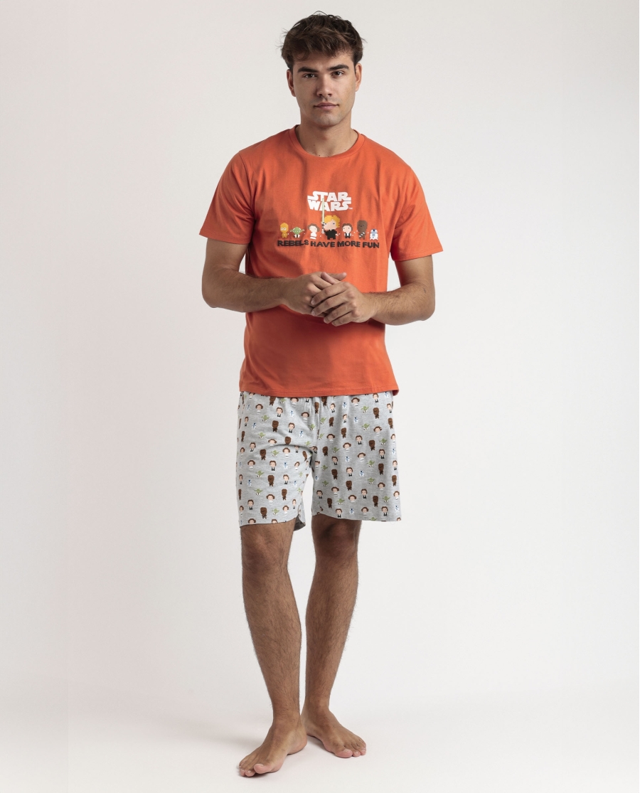 STAR WARS Pijama Manga Corta Pixel Wars para Hombre NARANJA