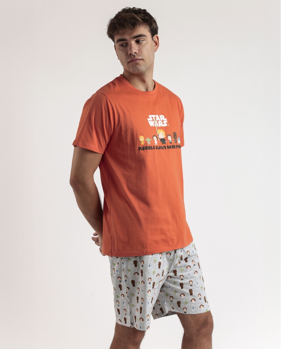 STAR WARS Pijama Manga Corta Pixel Wars para Hombre NARANJA