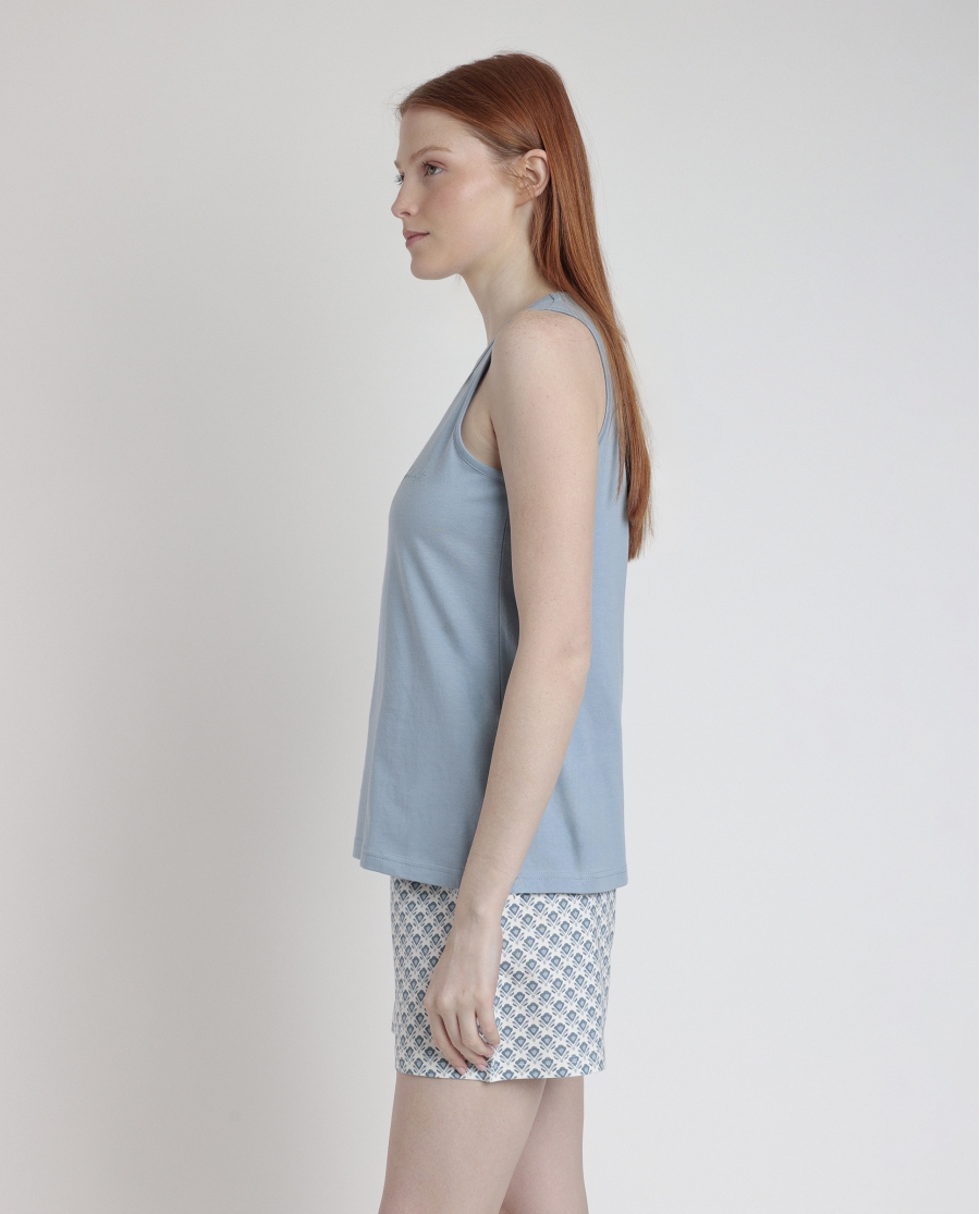 STAY AT HOME Pijama Sin Mangas Greek Style para Mujer AZUL STAY AT HOME Pijama Sin Mangas Greek Style para Mujer AZUL