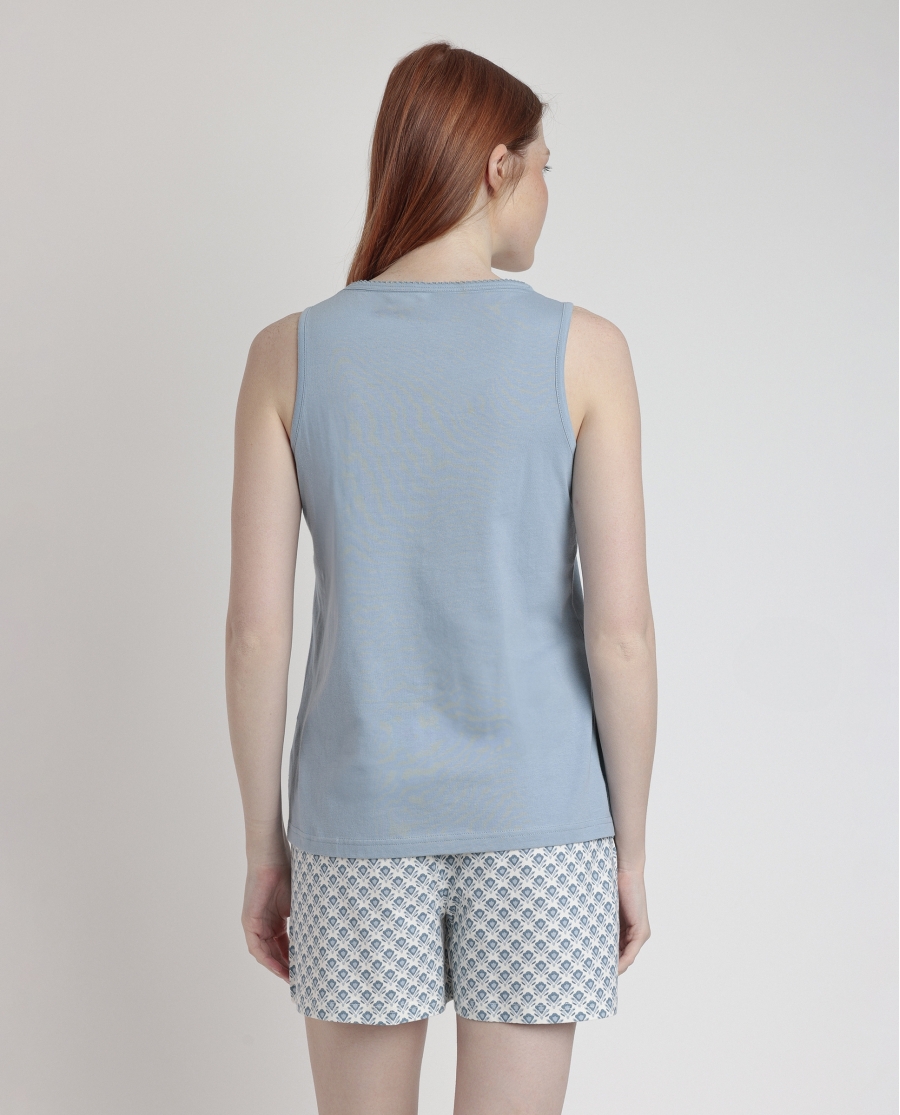 STAY AT HOME Pijama Sin Mangas Greek Style para Mujer AZUL STAY AT HOME Pijama Sin Mangas Greek Style para Mujer AZUL