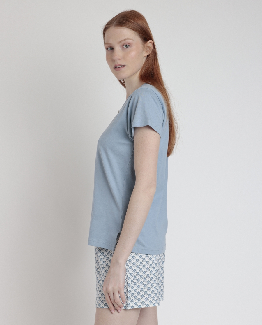 STAY AT HOME Pijama Manga Corta Greek Style para Mujer AZUL STAY AT HOME Pijama Manga Corta Greek Style para Mujer AZUL