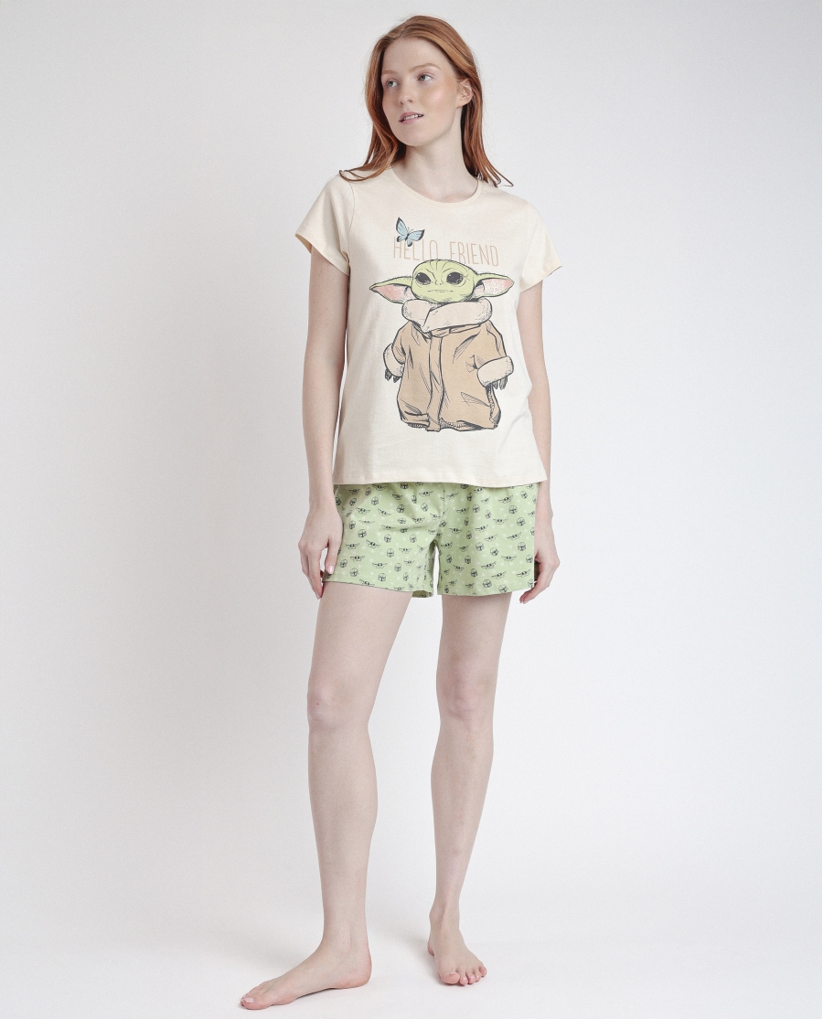 STAR WARS Pijama Manga Corta Hello Friend para Mujer CRUDO STAR WARS Pijama Manga Corta Hello Friend para Mujer CRUDO