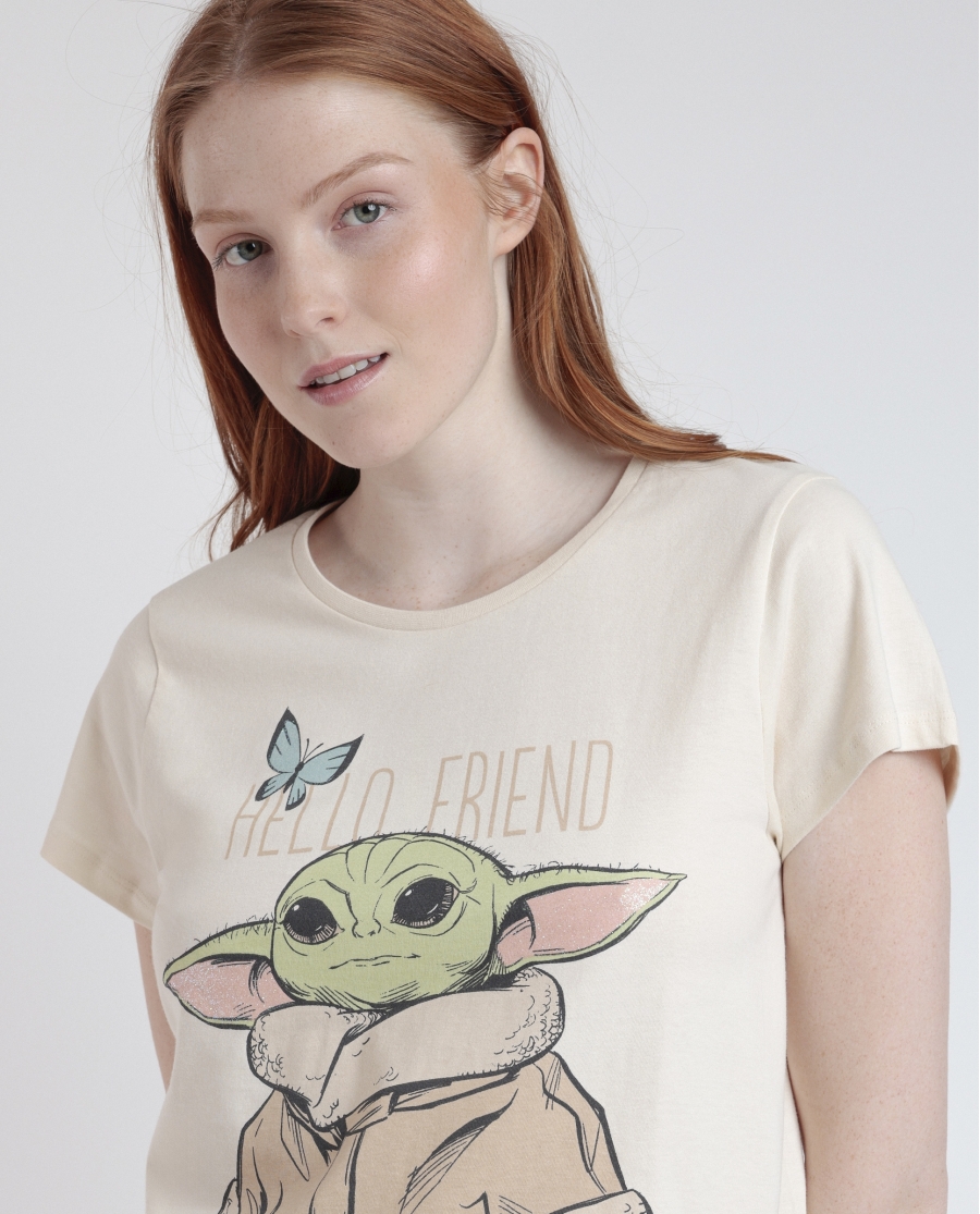 STAR WARS Pijama Manga Corta Hello Friend para Mujer CRUDO STAR WARS Pijama Manga Corta Hello Friend para Mujer CRUDO