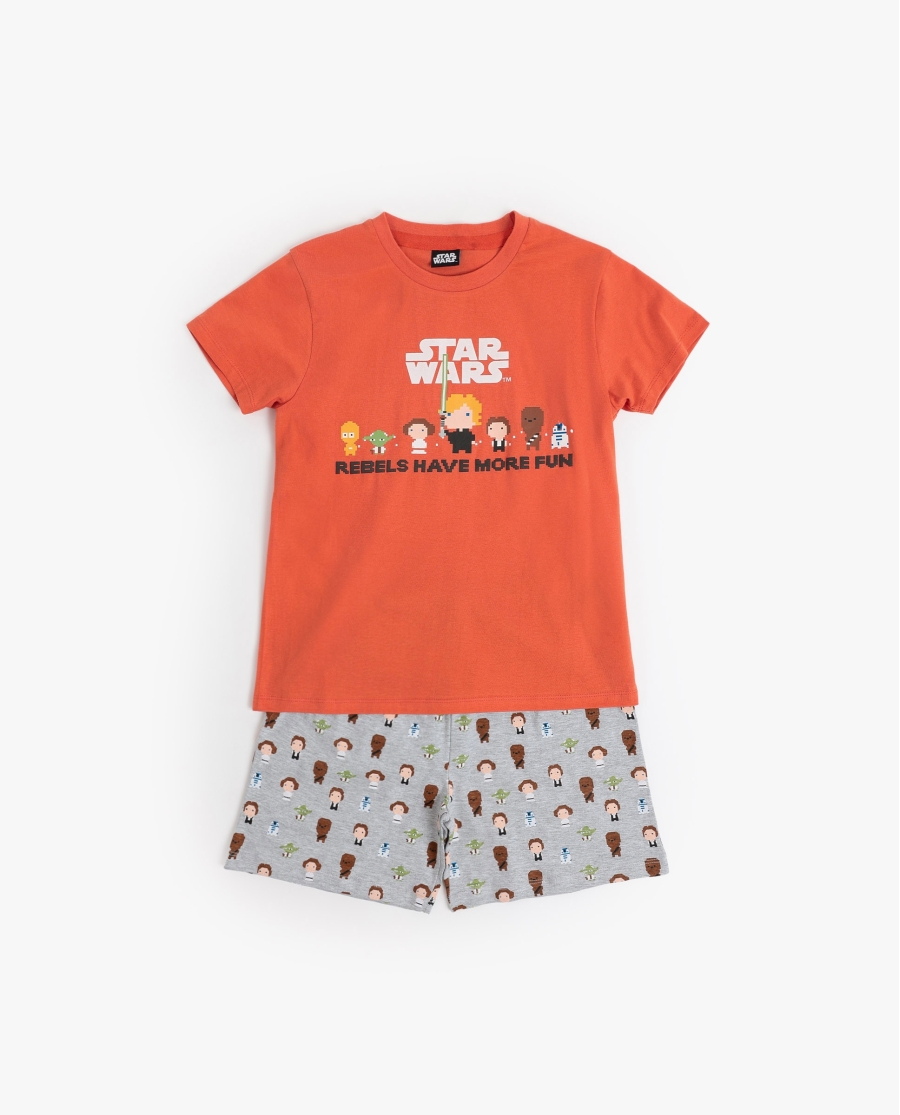STAR WARS Pijama Manga Corta Pixel Wars para Niño NARANJA
