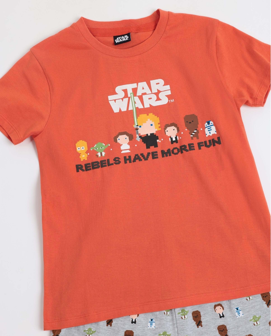 STAR WARS Pijama Manga Corta Pixel Wars para Niño NARANJA