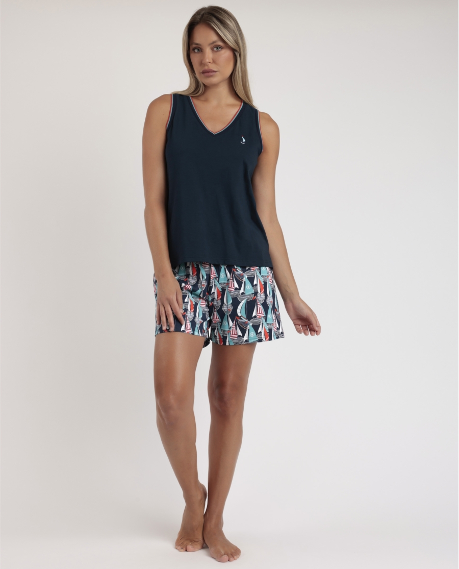 ADMAS Pijama Sin Mangas Boat Race para Mujer MARINO ADMAS Pijama Sin Mangas Boat Race para Mujer MARINO