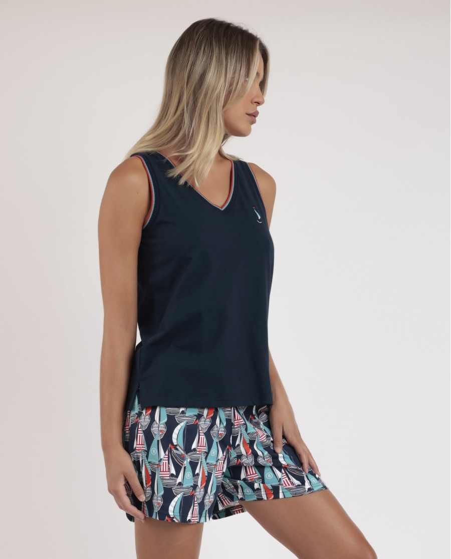 ADMAS Pijama Sin Mangas Boat Race para Mujer MARINO ADMAS Pijama Sin Mangas Boat Race para Mujer MARINO