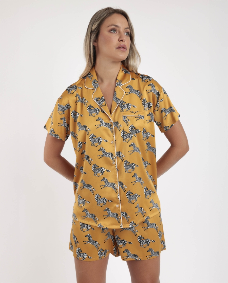 ADMAS LUXURY Pijama Abierto Manga Corta Zebra Gold para Mujer OCRE ADMAS LUXURY Pijama Abierto Manga Corta Zebra Gold para Mujer OCRE