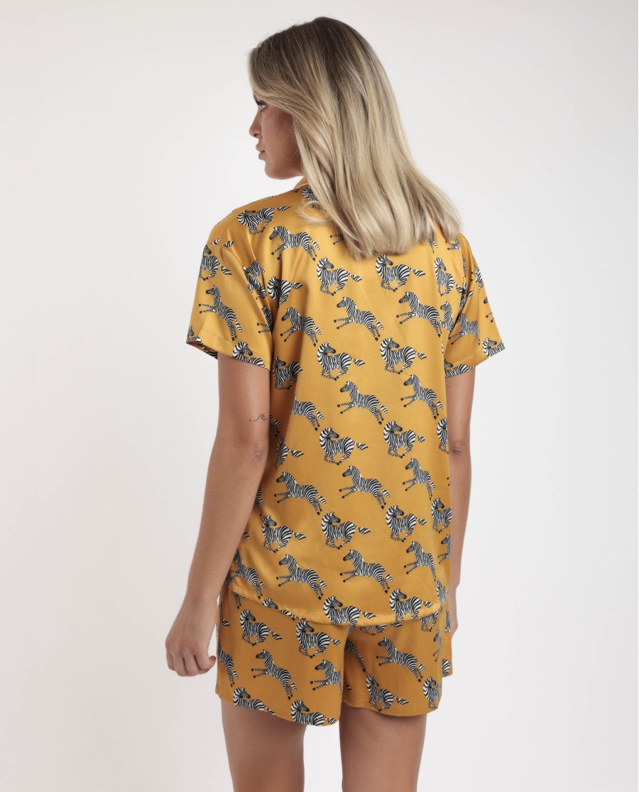 ADMAS LUXURY Pijama Abierto Manga Corta Zebra Gold para Mujer OCRE ADMAS LUXURY Pijama Abierto Manga Corta Zebra Gold para Mujer OCRE