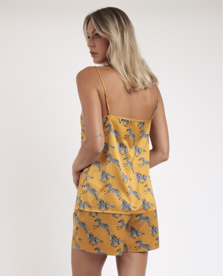 ADMAS LUXURY Pijama Tirantes Zebra Gold para Mujer OCRE