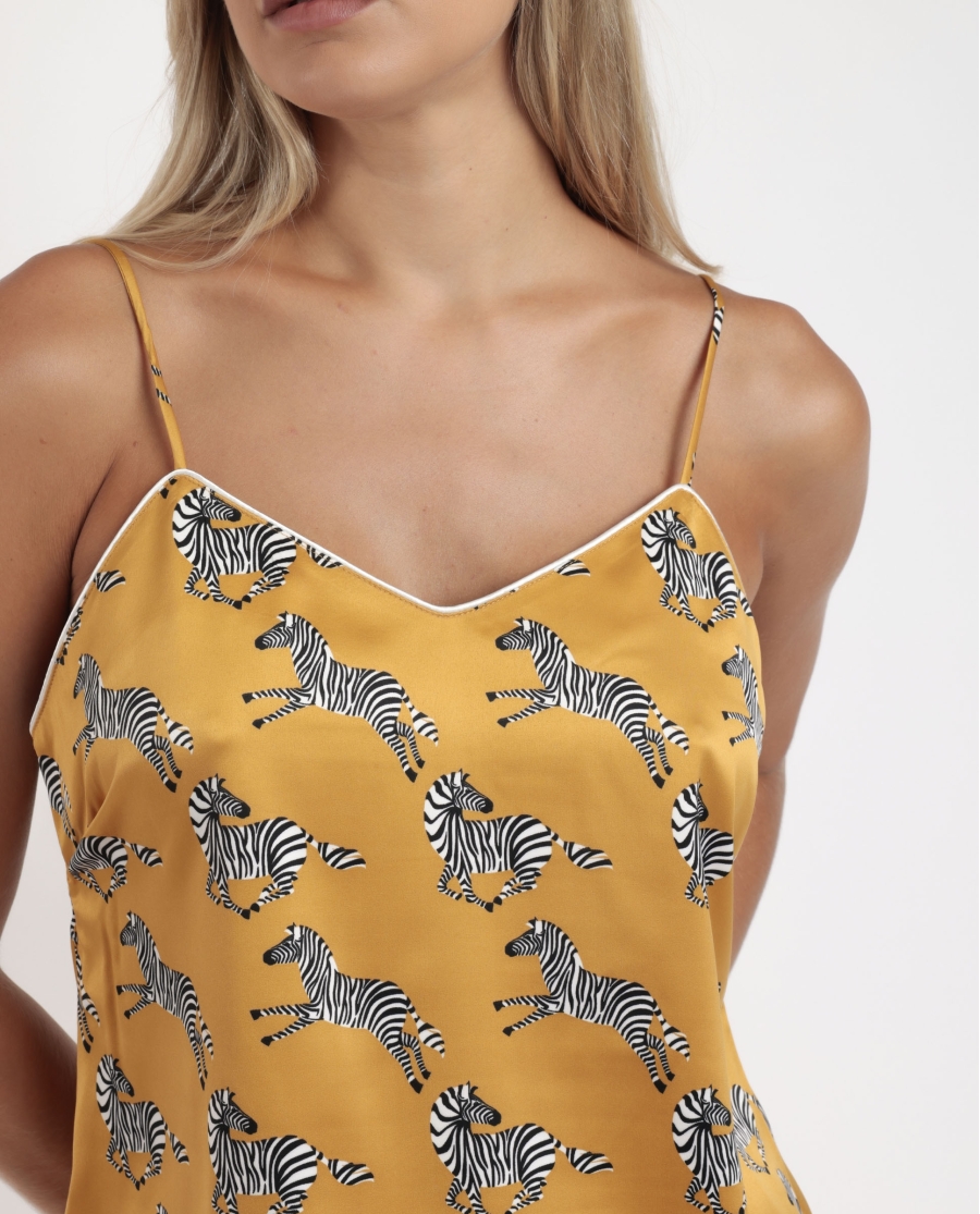 ADMAS LUXURY Pijama Tirantes Zebra Gold para Mujer OCRE