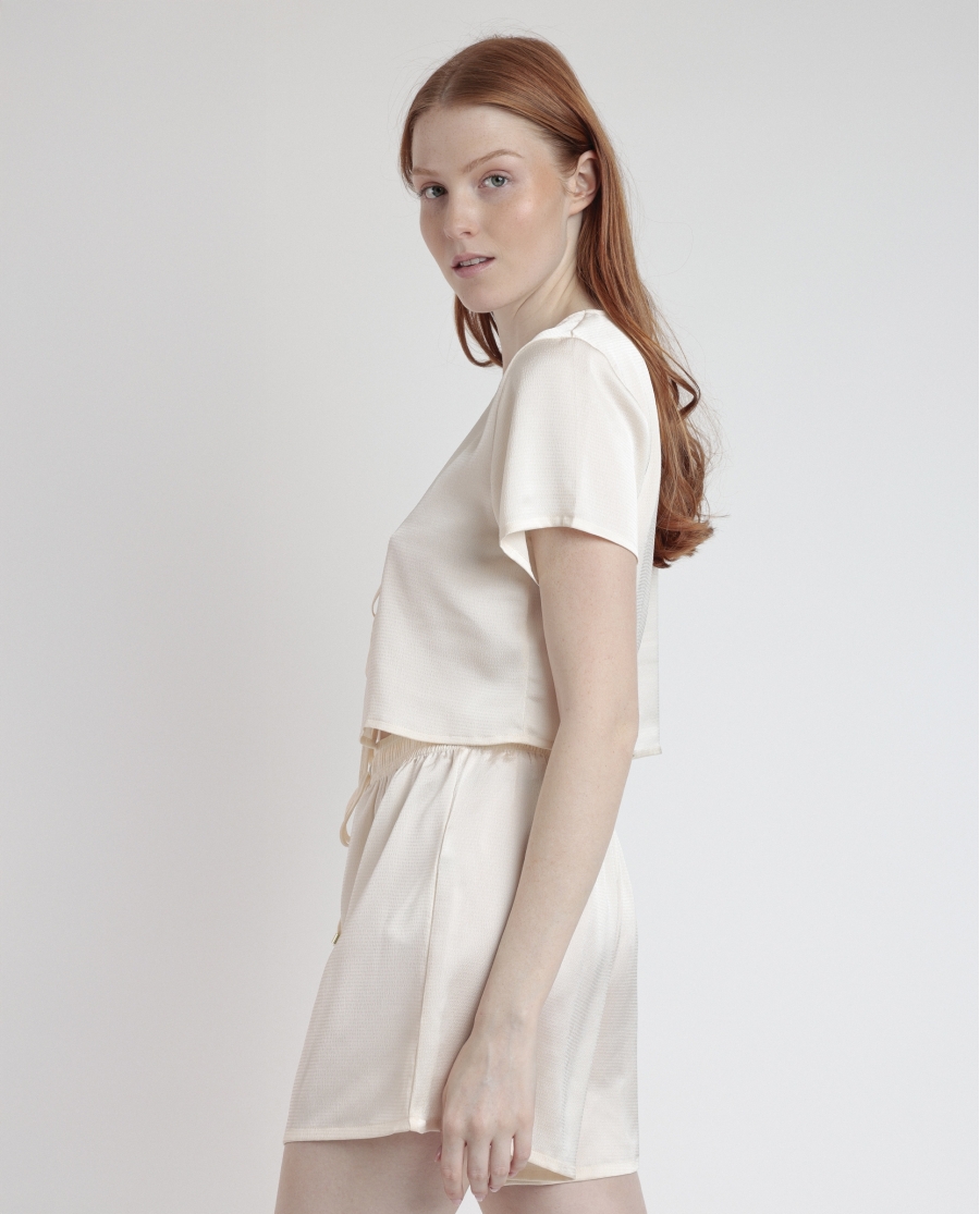 ADMAS LUXURY Pijama Abierto Lazos Manga Corta Generals para Mujer CAVA ADMAS LUXURY Pijama Abierto Lazos Manga Corta Generals para Mujer CAVA