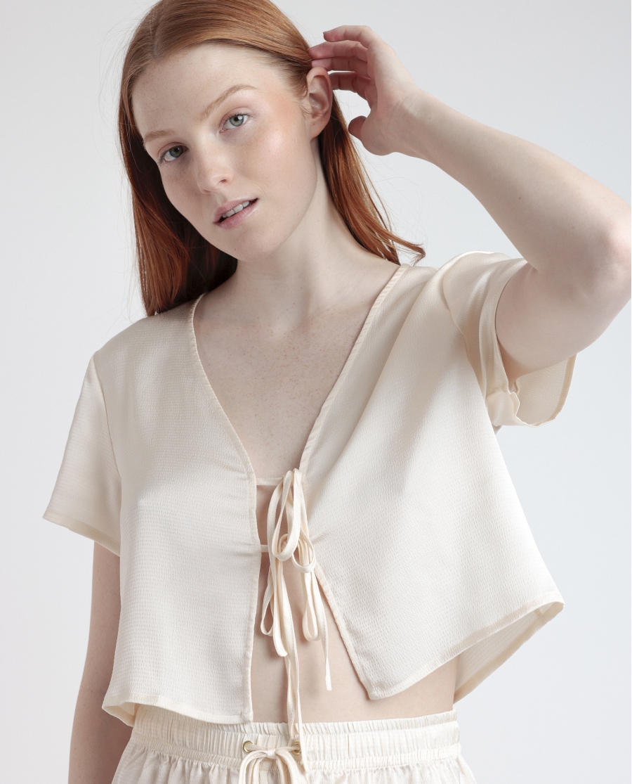 ADMAS LUXURY Pijama Abierto Lazos Manga Corta Generals para Mujer CAVA ADMAS LUXURY Pijama Abierto Lazos Manga Corta Generals para Mujer CAVA