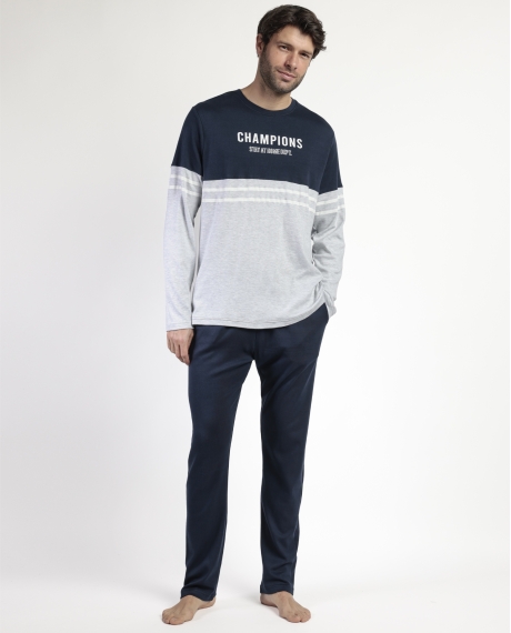 STAY AT HOME Pijama Manga Larga Champions para Hombre MARINO