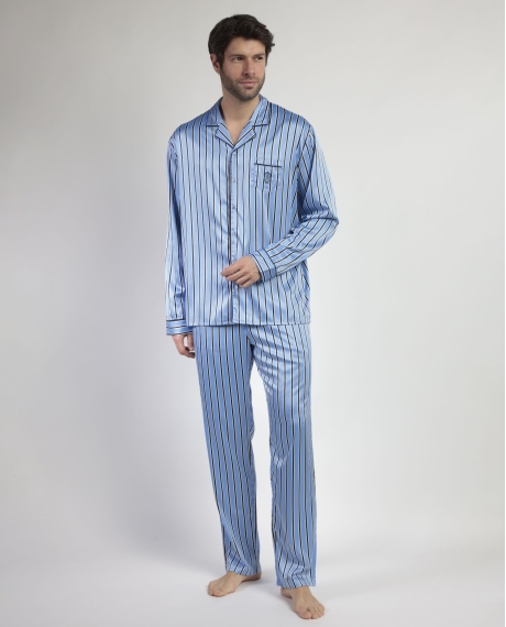 ADMAS CLASSIC Pijama Manga Larga Abierto Satinado Adm Secret para Hombre AZUL