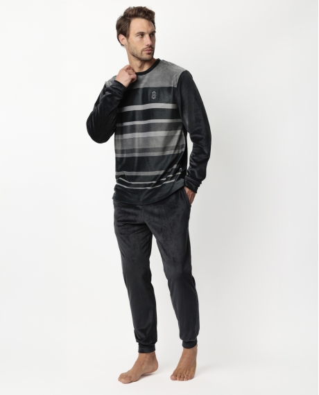 ADMAS CLASSIC Pijama Manga Larga Terciopelo Velvet Stripe Hype para Hombre MARENGO