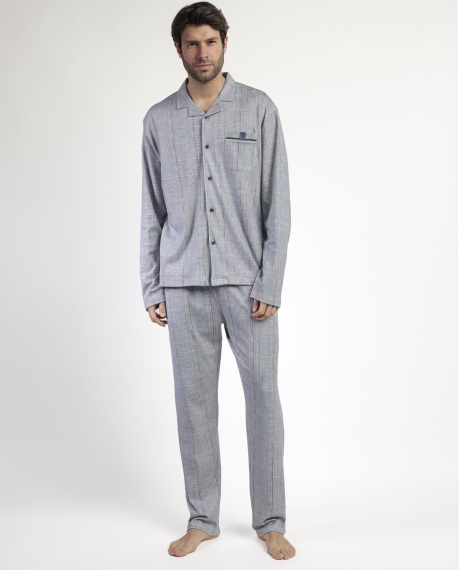 ADMAS CLASSIC Pijama Manga Larga Abierto Harris para Hombre GRIS