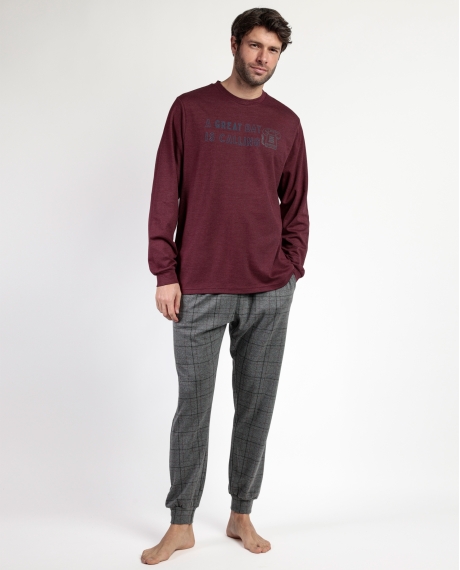 STAY AT HOME Pijama Manga Larga Calling para Hombre BURDEOS