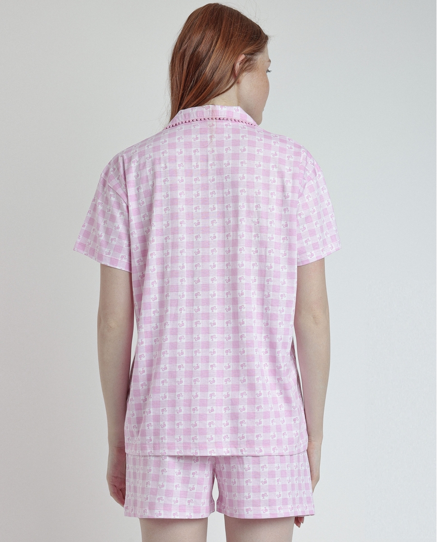 BARBIE Pijama Abierto Manga Corta Vichy World para Mujer ROSA